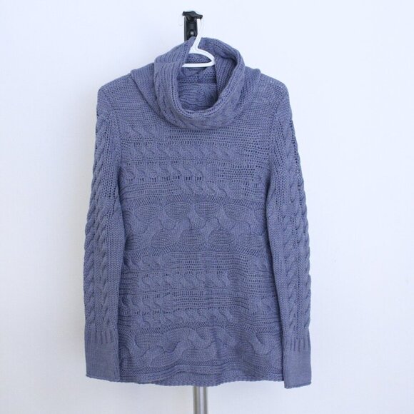 Banana Republic Wool Alpaca Blend‎ Purple Cowlneck Cable Knit Sweater Sz M - Picture 1 of 11
